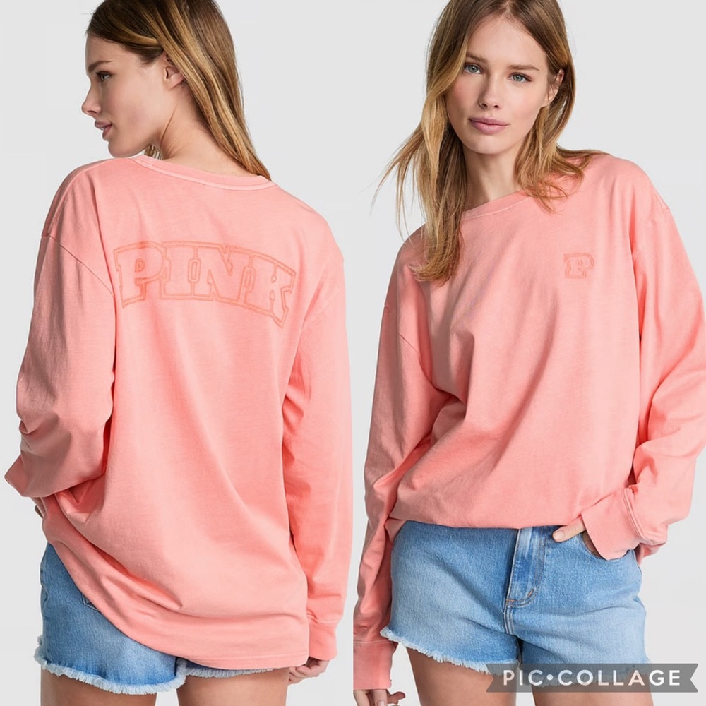 PINK Oversized Long-Sleeve Campus T-Shirt